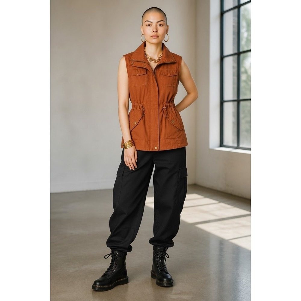 American Rag Womens Rust Orange Cotton Utility Vest Drawstring Waist XS Cargo